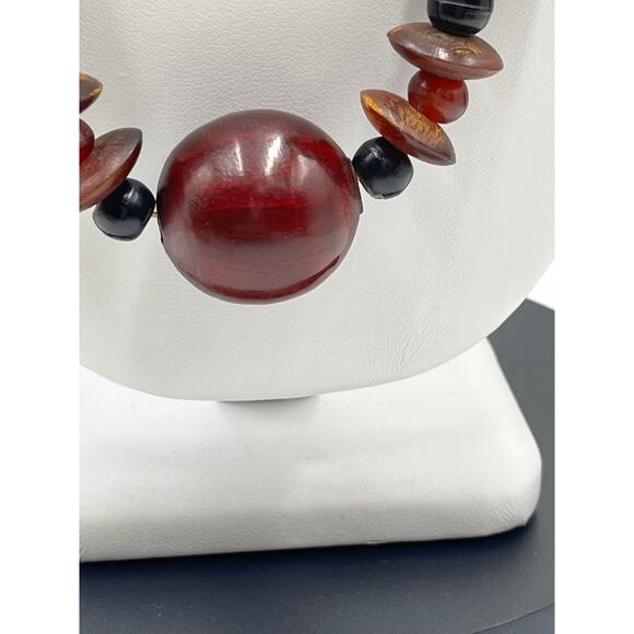 Vintage Bakelite Style Statement
Necklace Tribal Beaded 20"
Burgundy Gold Black - Picture 4 of 16